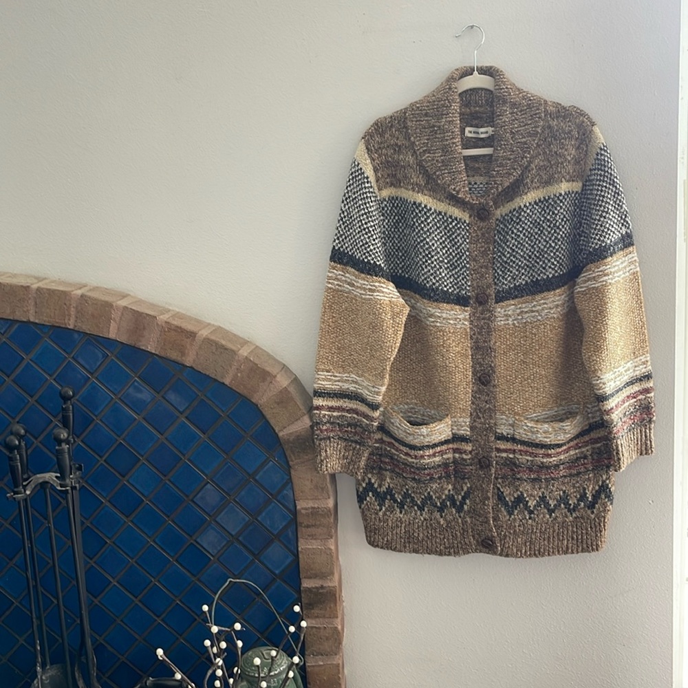 The Normal Brand Chunky Knit Cardigan in Brown, Cream, Navy